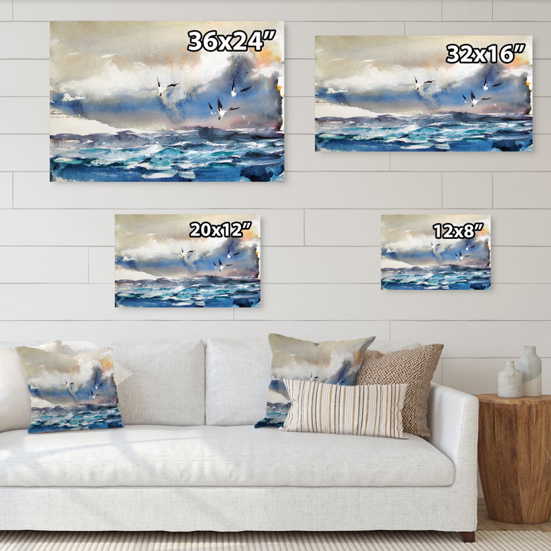 Seagulls Sunrise Romance - reproduction d'art sur toile, H 8 po x l 12 po x P 1 po, Toile tendue