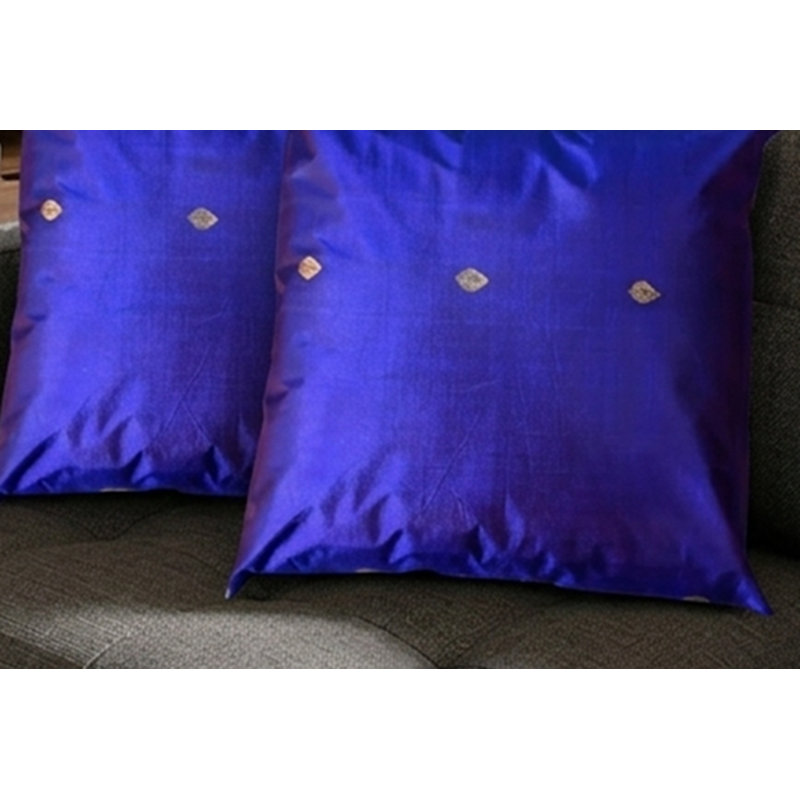 Housses de coussin décoratives faites à la main de 16 po x 16 po en soie unie bleu d'intérieur, paquet de 1