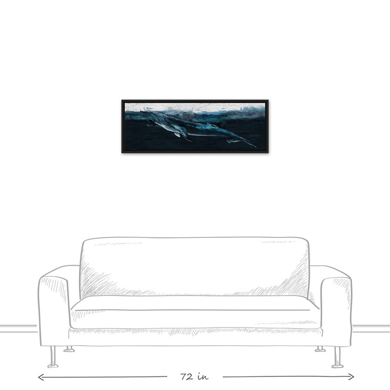 Impression d'une baleine profonde sur toile, H 13,75 po x l 37,75 po x P 1,75 po, Cadre flottant
