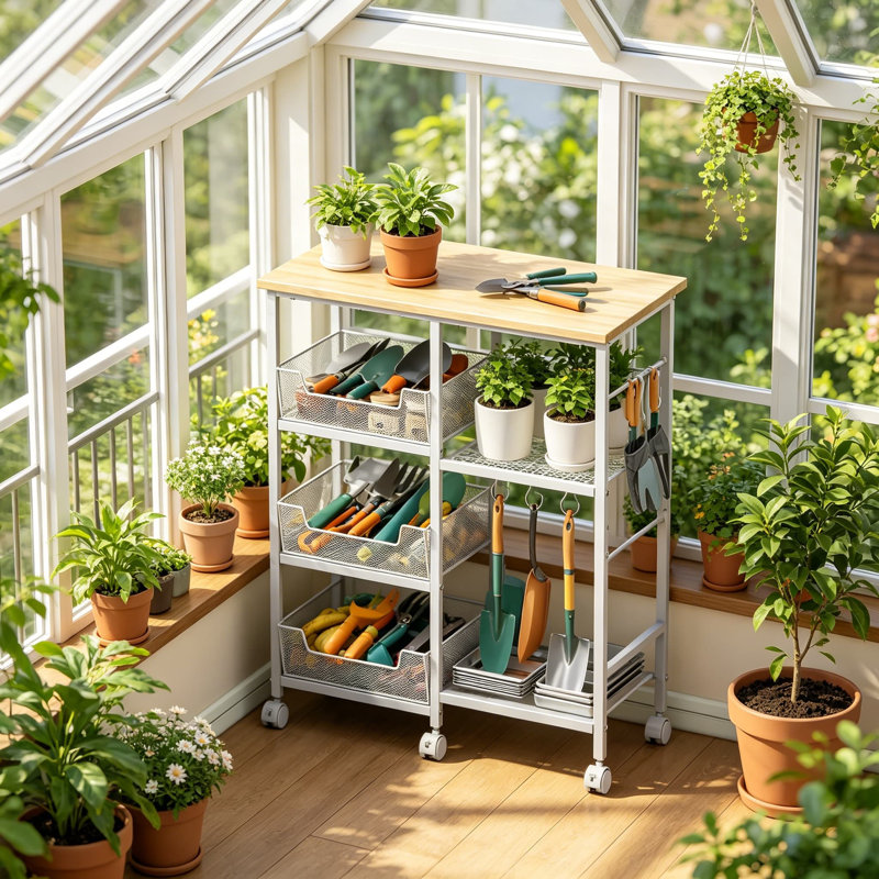 Chariot de rangement à micro-ondes avec tablette réglable, roulettes verrouillables, paniers inclinables, support à micro-ondes Bakers Rack, L 27,75 po x l 15,35 po