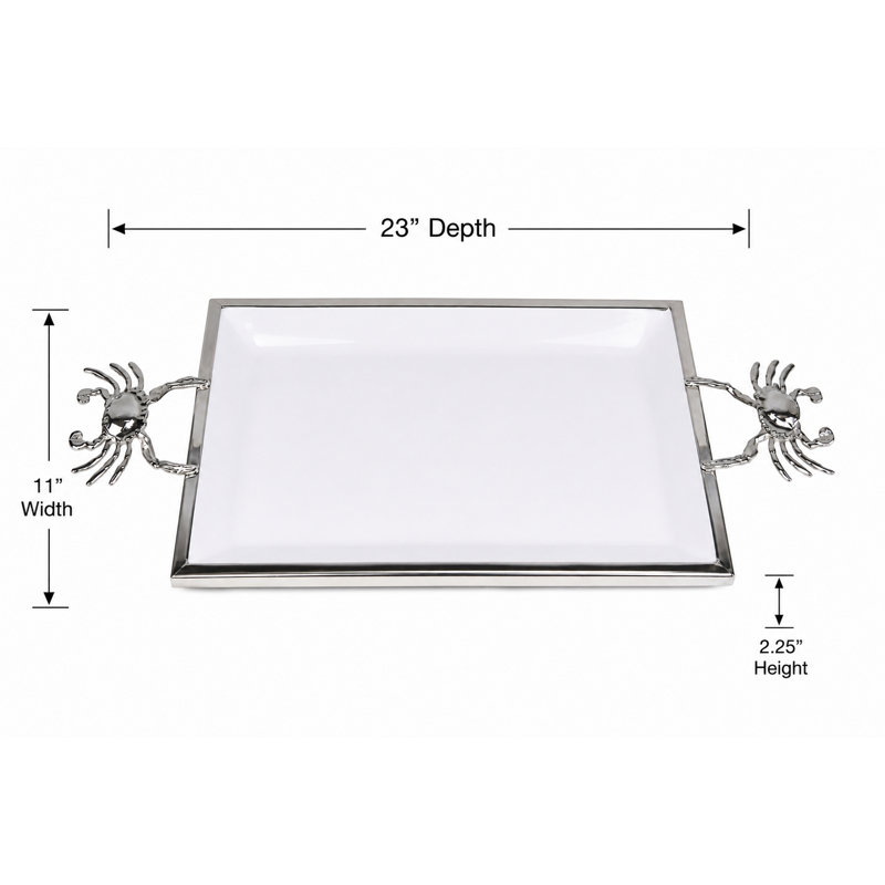 Plateau de service rectangulaire en céramique blanche avec poignées en crabe en métal, L 23 po