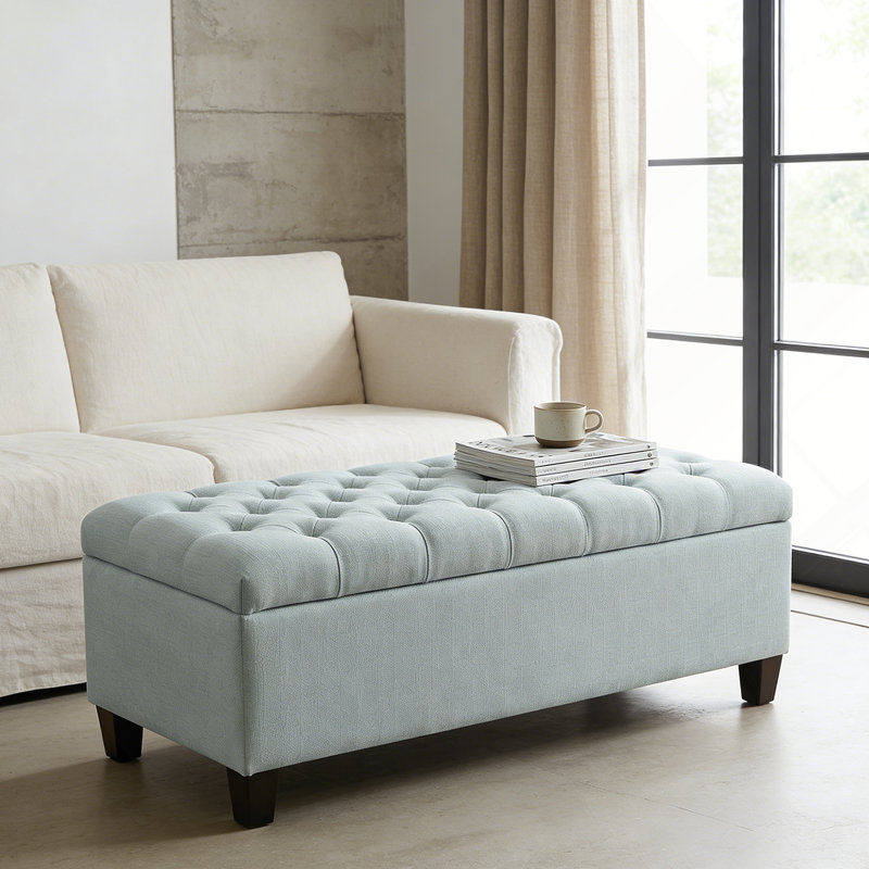 Banc de rangement rembourré Amalfi, 16" H x 50.25" W x 16" D, Polyester bleu ciel