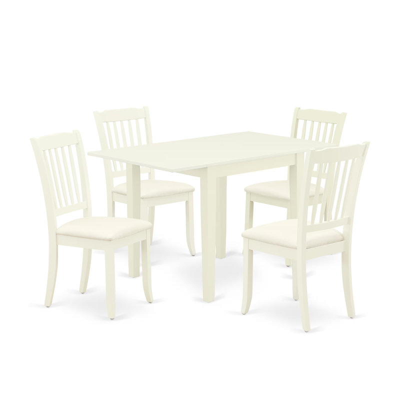 Ensemble de salle à manger 5 pièces comprenant une table de salle à manger rectangulaire avec Dropleaf et 4 chaises de cuisine, 30 x 48 pouces, lin blanc