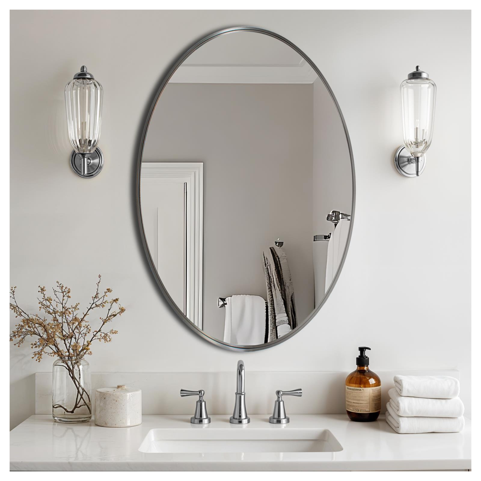 Steele Oval Mirror,  Silver