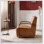 Fauteuil d'appoint pivotant brun rétro - Cuir luxueux luxueux, accoudoirs en bois massif, confort ergonomique pour le salon et le bureau