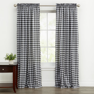 Jarrett Plaid Ruffled 42" Kitchen Curtain Panel