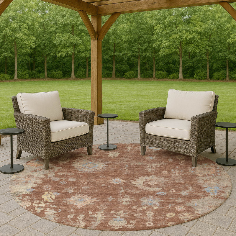 Machine Washable Indoor/Outdoor Chantille ACN2302 Global Rug, Round 8'