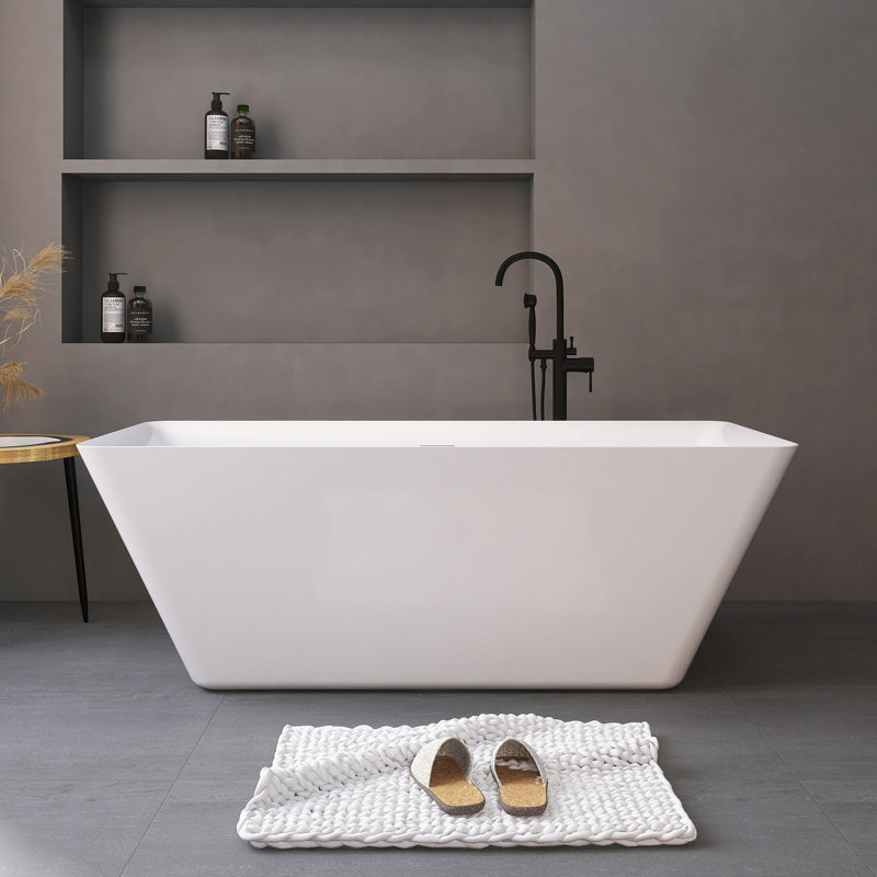 66 In. X 29.5 In. Acrylic Freestanding Soaking Bathtub In Glossy White