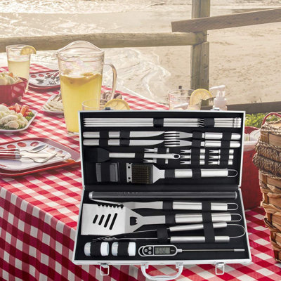 Ensemble d'outils pour barbecue 28 pièces en acier inoxydable