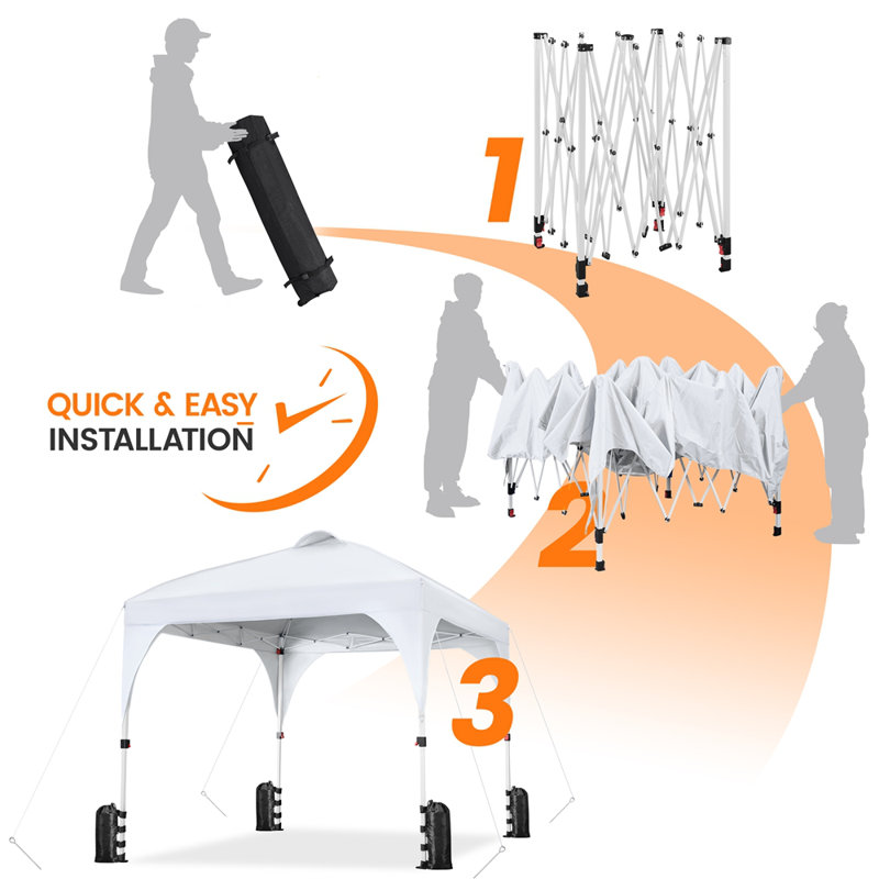 8x8 Ft White Steel Pop-Up Canopy Tent with Roller Bag