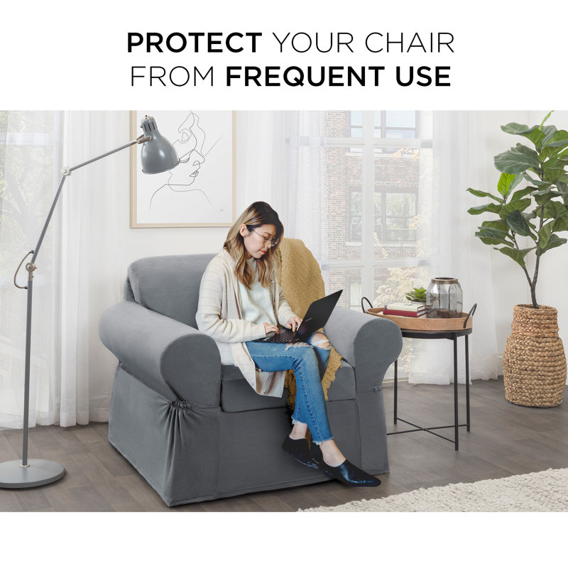 Housse pour fauteuil à coussins carrés ultra-doux extensible, Bleu acier