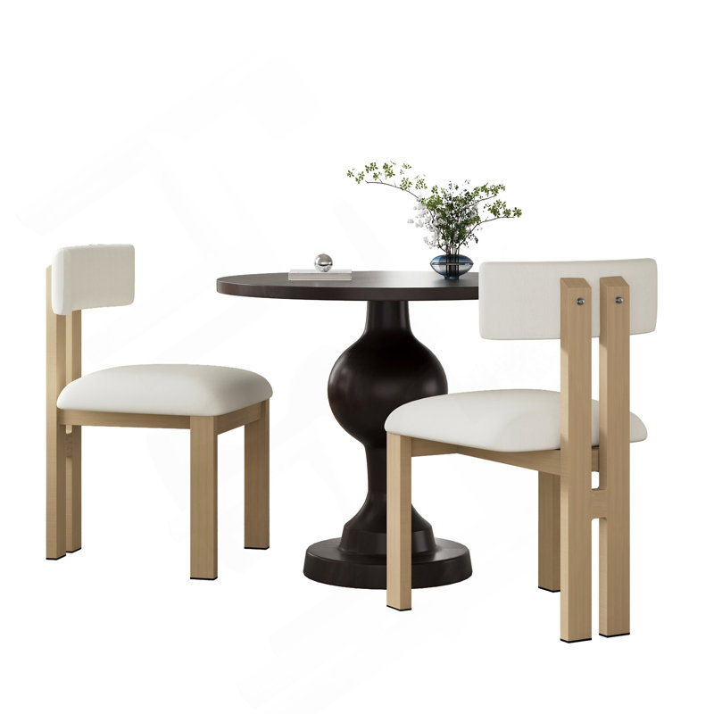 Ensemble de salle à manger 3 pièces, chaises rembourrées avec pieds en métal (ensemble de 2) (beige + naturel) + table de salle à manger ronde