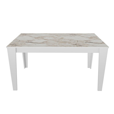 Modern Marble Dining Table, White, 57.1 x 29.5 x 33.5 inches | 100% Melamine Coated Particle Board, Thickness: 0.7 inches | Stylish & Durable Design for Contemporary Dining Rooms, Easy to Clean Surface