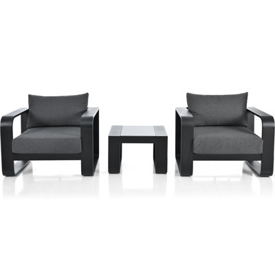 Modern Outdoor Seating Group With Aluminum Frame And Pillows - Gray Black 2 Person Tempered Glass Table Frame, Gray/black