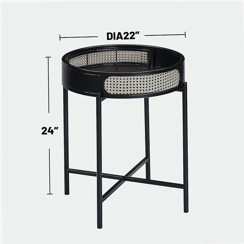 Table de bout ronde avec plateau ouvert et pieds en métal au fini noir