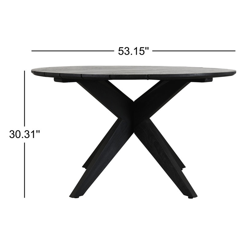  53.15" Teak Solid Wood Patio Dining Table, Black Matte