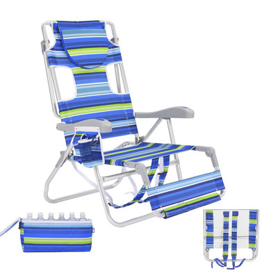 Ultimate Heavy Duty Folding Backpack Beach Chair for Adults with Face Hole and Foot Rest | Lay Flat, 5 Reclining Positions | Removable Insulated Cooler Pouch | 300 lbs Weight Capacity