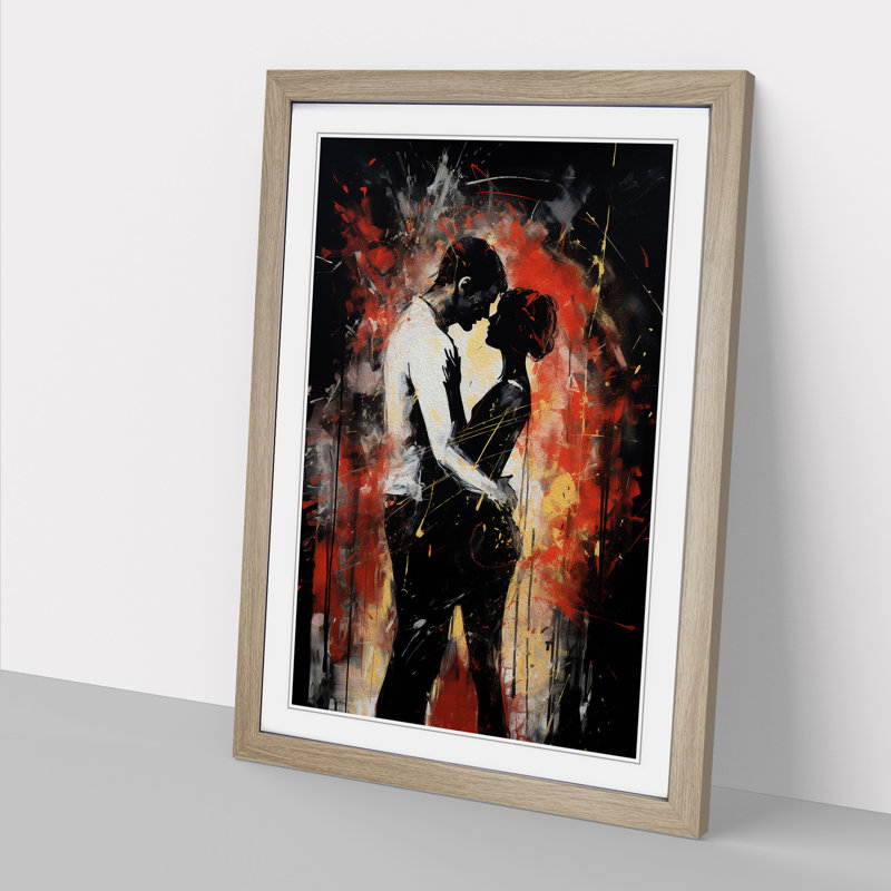 Lovers Gestural - Single Picture Frame Print on Wood, Oak, 34cm H x 25cm W x 2cm D