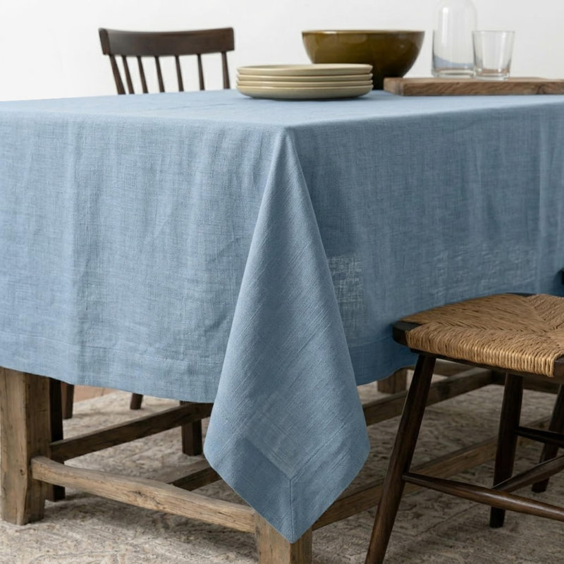 Diana - 100% Pure Linen Tablecloth, 108" L x 60" W, Dusty Chambray Blue, Solid Color