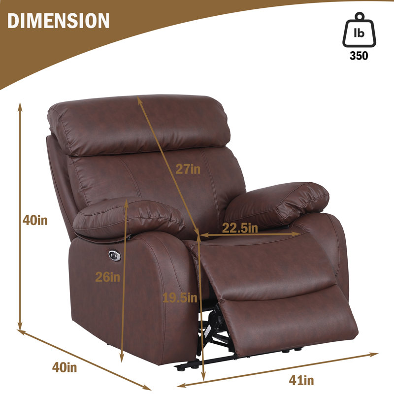 Edder Electric Power Set Of 2 Recliner With USB Port, Brown