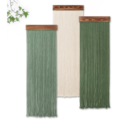 Macrame Wall Hanging Boho Chic Home Decor, 3PCS Bohemian Green Beige Tassel Yarn Tapestry Modern Handmade Large Wall Art Decorations
