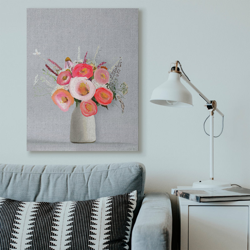 « fleur vase rose gray » par leah straatsma-reproduction d’art, H 48 po x l 36 po x P 1,5 po, Toile tendue