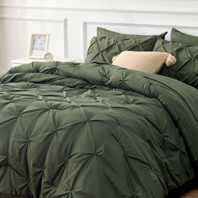 Ensemble de lit dans un sac Pintuck - bourgogne - vert olive à plis pincés avec draps, taies d'oreiller et taies décoratives (ensemble de 7)