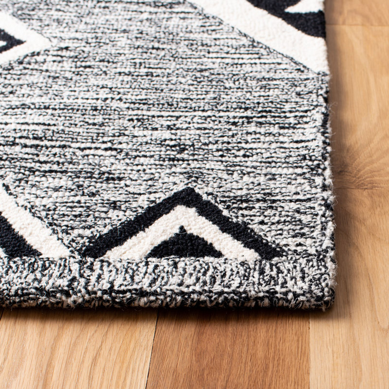 Tapis noir / gris en laine touffeté à la main Arne Southwestern, Rectangle 6 pi x 9 pi