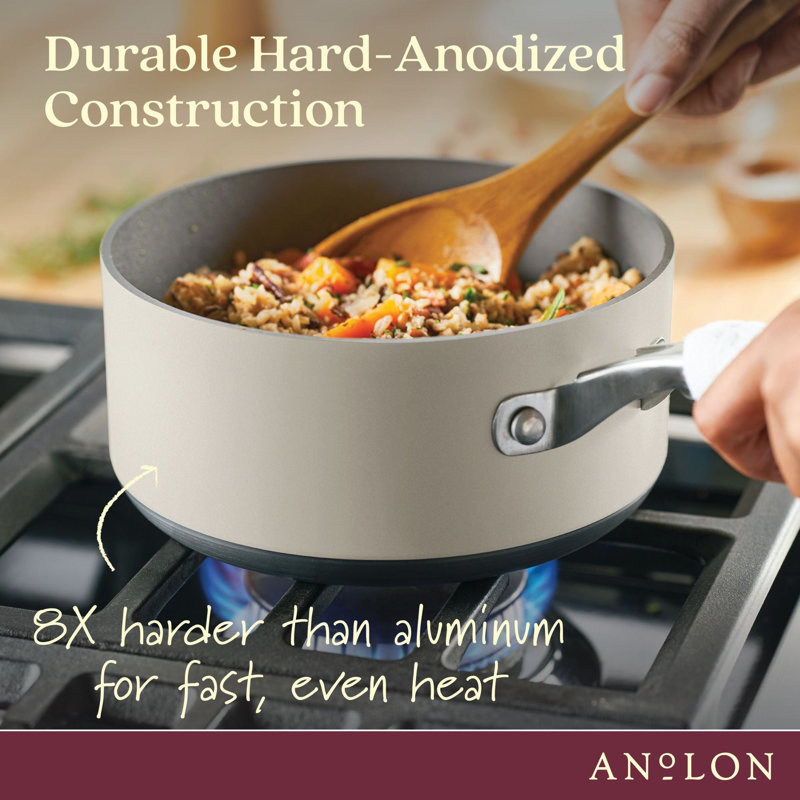 Anolon Achieve 9-Piece Hard Anodized Nonstick Cookware Pots and Pans Set, Cream, Cream