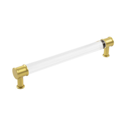 Midway Collection Bar Pull - 7-9/16" Center to Center Cabinet Pull Crysacrylic with Brushed Golden Brass - Contemporary Hardware for Drawers & Cabinets 