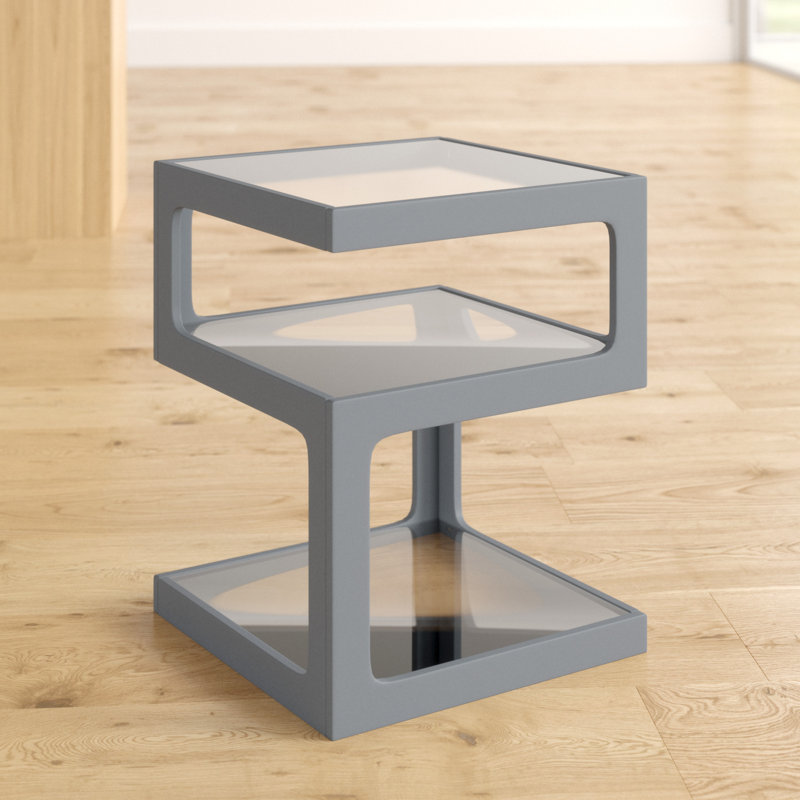 Earnestine Glass Top Frame End Table, Grey