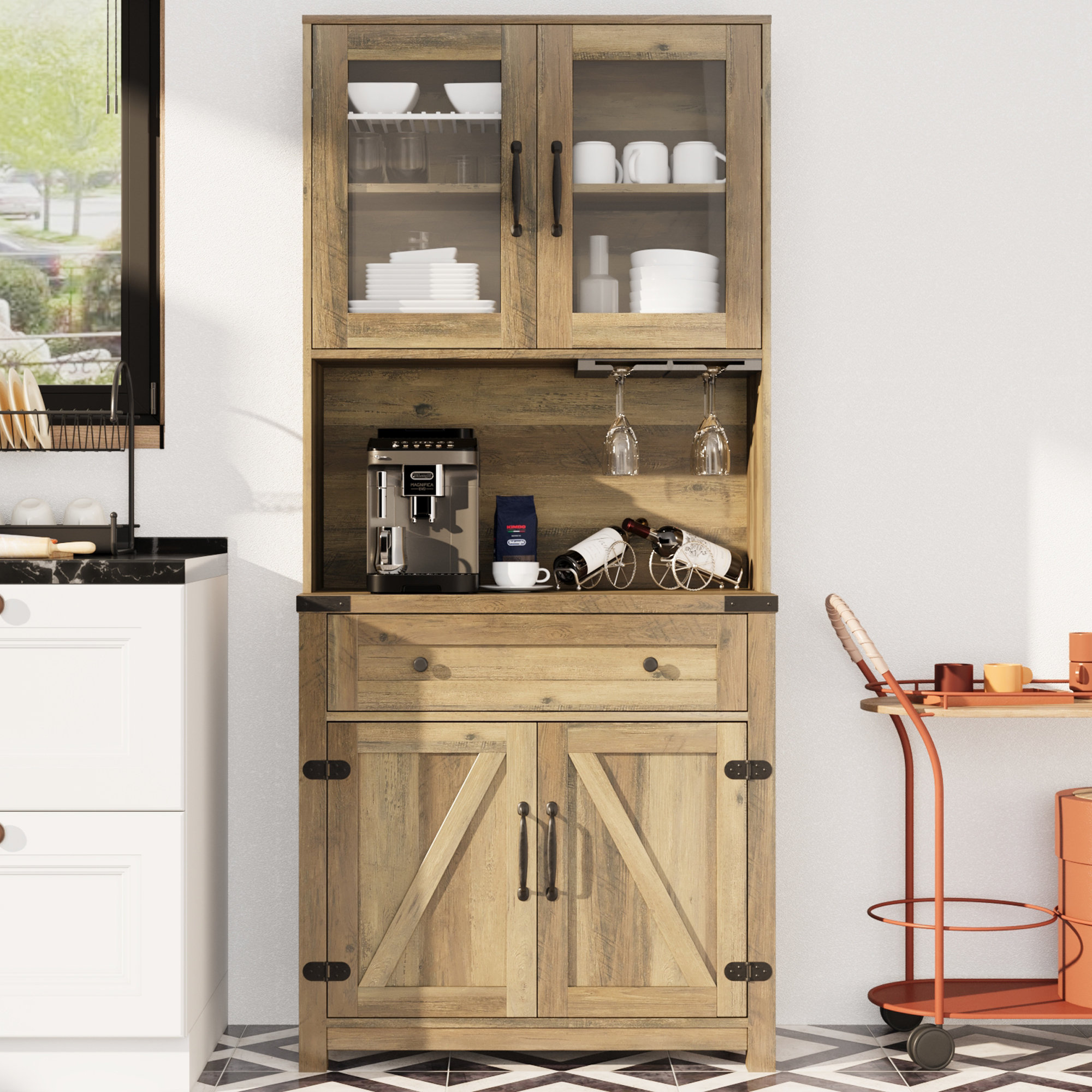 Gracie Oaks Farmhouse Double Barn Door Accent Bar Cabinet - Wayfair Canada