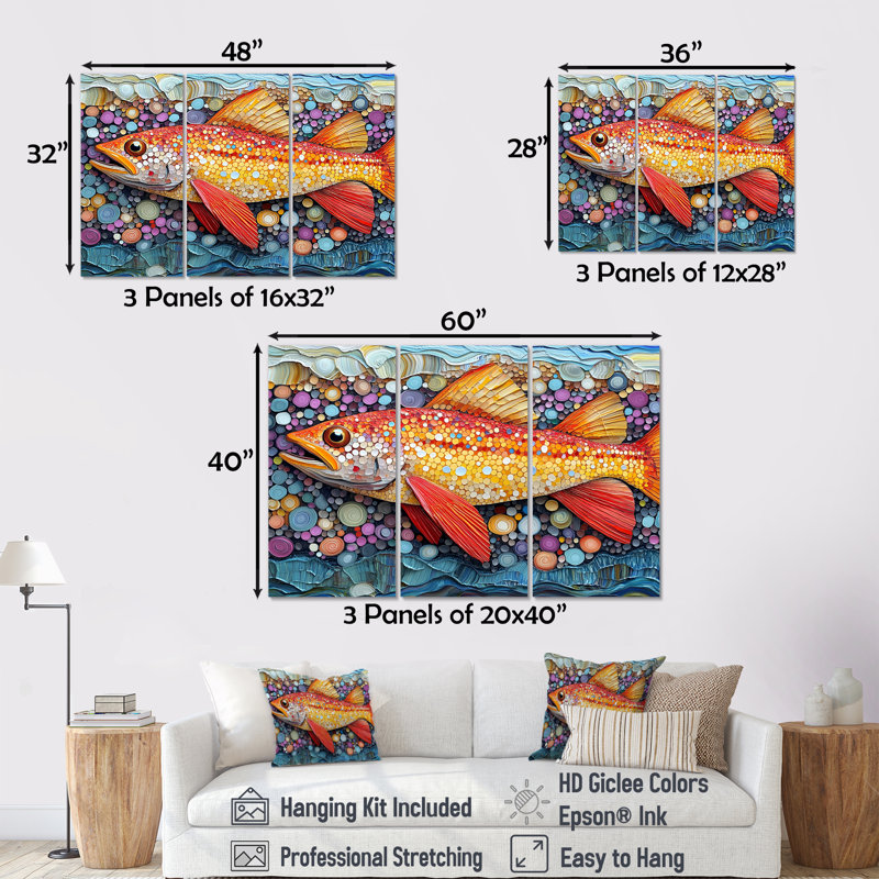 Red Arctic Char I - Fish Animal Wall Decor Set, Wrapped Canvas, 32" H x 48" W x 1" D