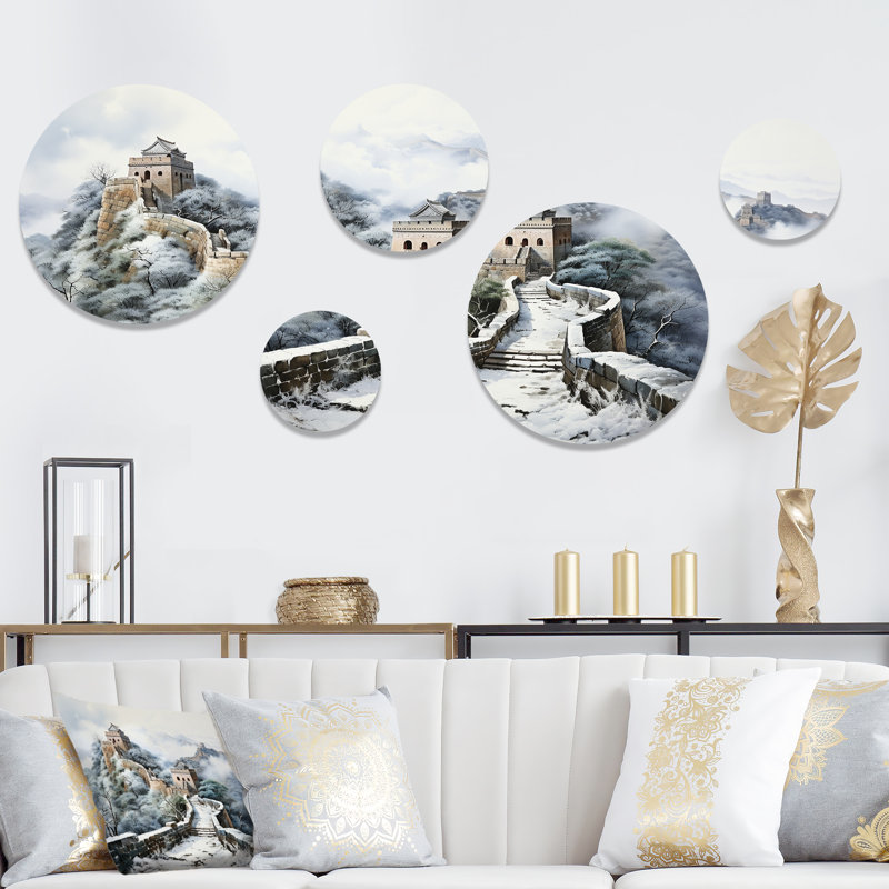 Grande muraille de Chine paysage III - ensemble d'art mural rond en porcelaine de Chine 5