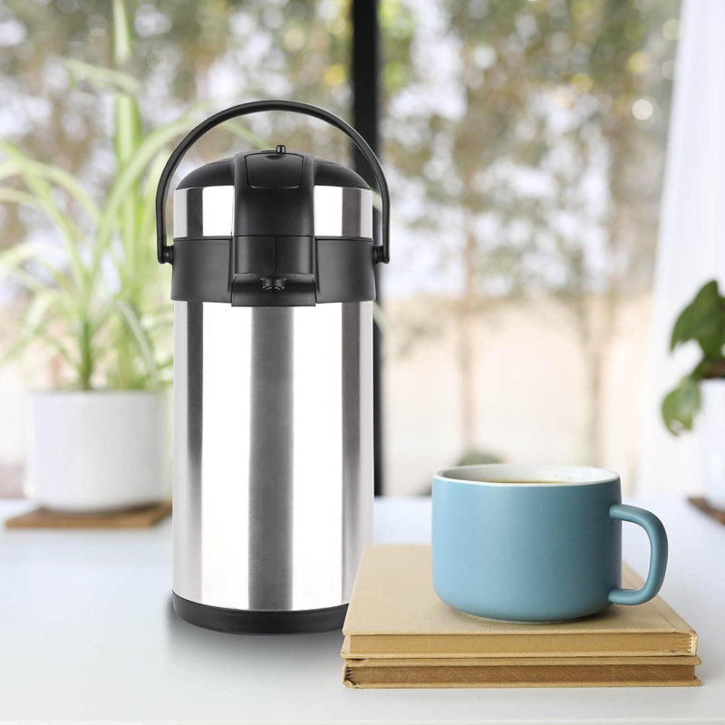 3L Vacuum Airpot Insulated Flask Stainless Steel Hot Tea Coffee Drink Thermos Jug With Pump Action Silver, Silver