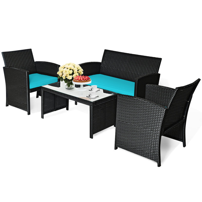 Chamille 4 - Person Patio Conversation Set, Turquoise