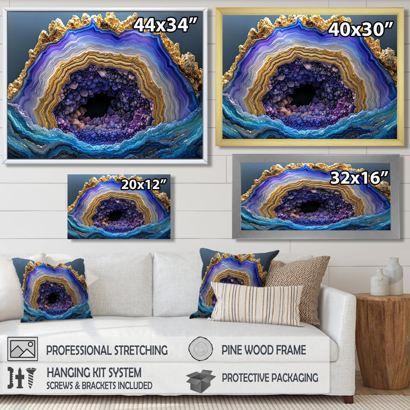«Agate Dream River VII - Stone Geode», reproduction d'art, Wrapped Canvas, 16" H x 32" W, Does Not Apply