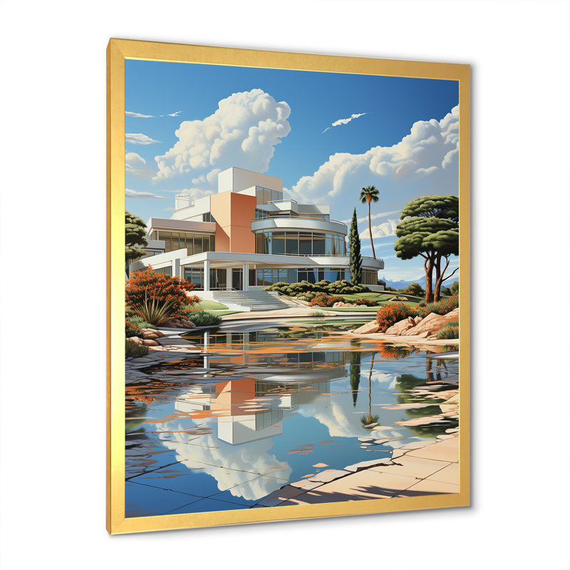 "Country clubs sunrise architecture" sur toile, Cadre doré simple, H 20 po x l 12 po x P 1 po