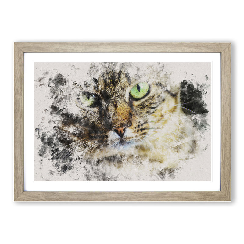 Portrait of a Cat Vol.6 - Picture Frame Graphic Art, 36cm H x 48cm W x 2cm D, Oak Framed