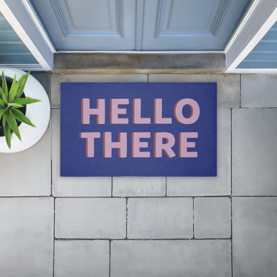 Tapis de porte d'extérieur Hello Hello Minimal Greeting, par Angela Nickeas, 18 po x 30 po