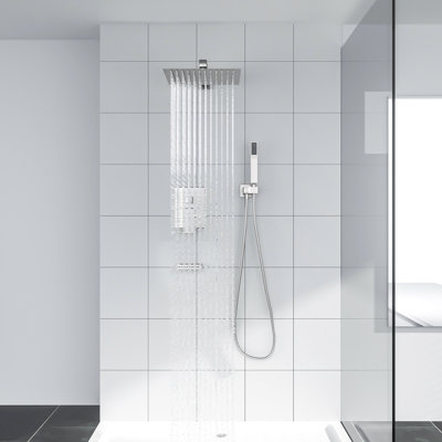 Système de douche complet - Ensemble de robinet de douche avec douchette à cascade et pomme de douche à pluie 12 pouces