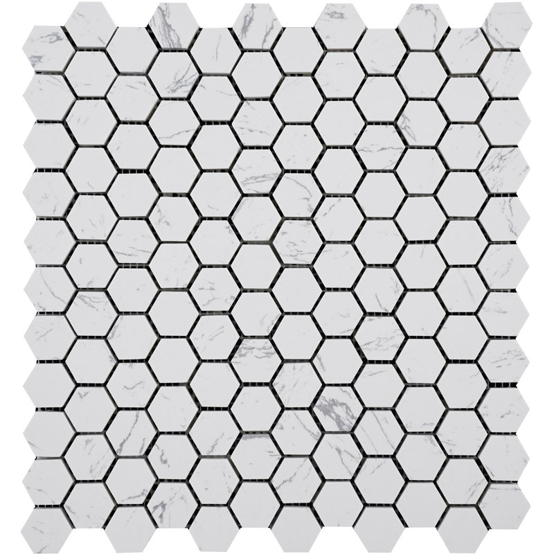 Carreau de mosaïque en pierre reconstituée pour mur et plancher 1 po x 1 po, Blanc Calacatta / gris