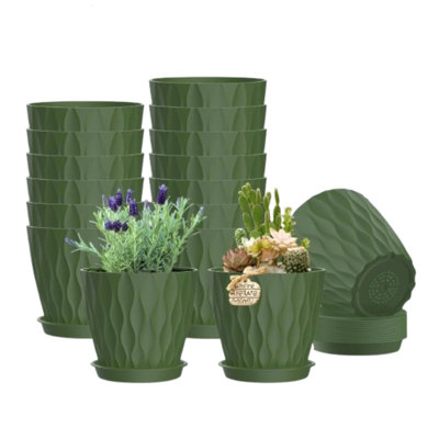 4 Inch Army Green Plastic Planter Pots Set Of 16 With Trays