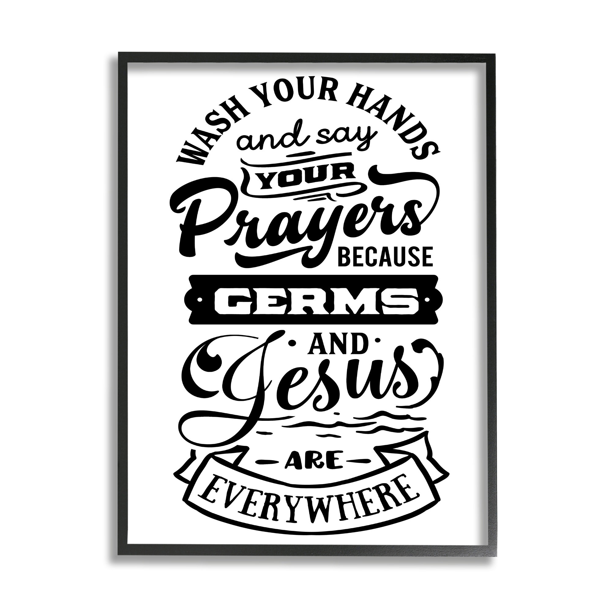 Stupell Industries Wash Hands & Prayers Witty Religious Bathroom Sign Framed On Canvas by