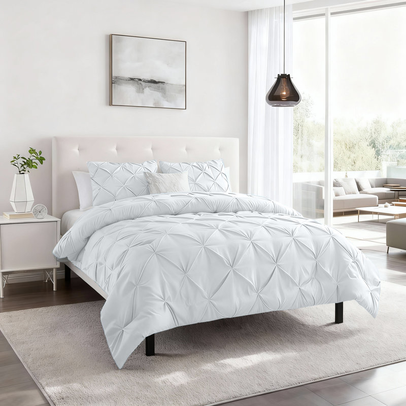 Aspire Homeware High Quality Microfiber Pintuck Design Duvet Cover With Pillowcases, Double Duvet Cover  + 2 Pillowcases