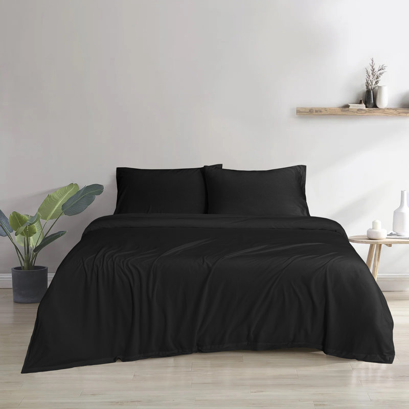 Ensemble de draps 100% coton jersey, Ensemble de draps pour lit simple TG + drap-housse, Noir