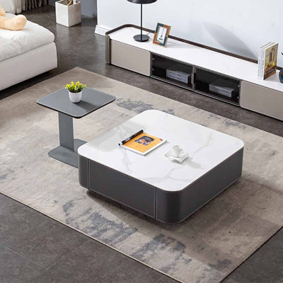 Square rock panel coffee table living room