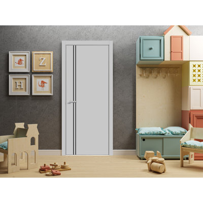 Porte intérieure moderne en bois pré-montée avec quincaillerie Planum 0016, gris mat, cadre à panneau unique, portes robustes pour salle de bain et chambre à coucher - 24 po x 80 po