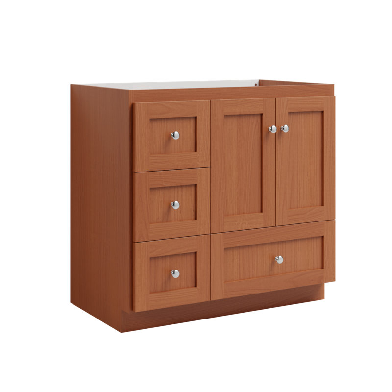 Shaker 36 in. W x 21 in. D x 34.5 in. H Bath Vanity Cabinet without Top in Medium Alder, Medium alder