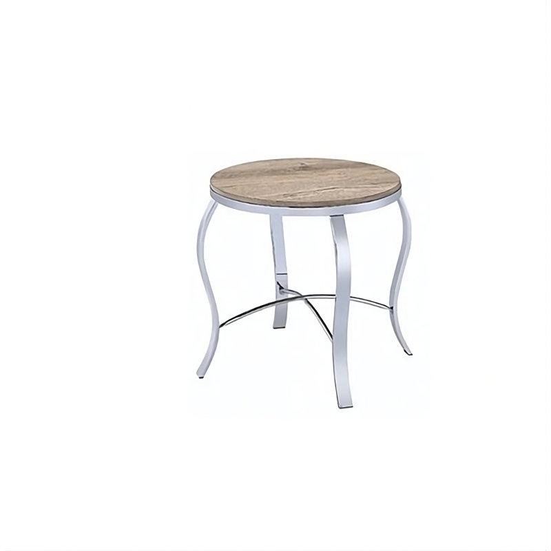 Tables de bout rondes chromées et brunes 19 po Lefancy